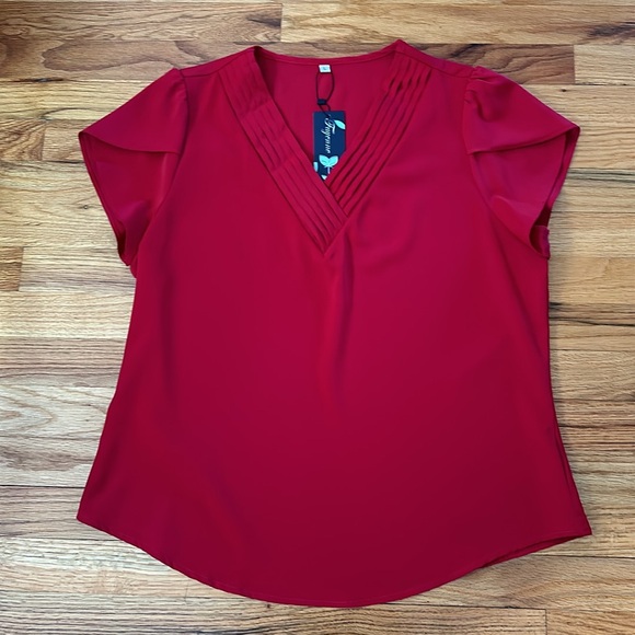 🎤🎉 Fayenne V Neck Ruffle Short Sleeve Blouse Sz L - Picture 4 of 12